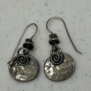 Silpada Hammered Oxidized Sterling Oval Swirl Earrings  Dangle Hook - Picture 1 of 6