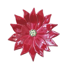 Vintage Ceramic Poinsettia Candy Nut Dish Bowl Christmas Decor 7.75" - Picture 1 of 12