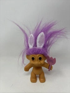 Russ Troll Doll Purple Hair Easter Bunny Ears “Happy Easter” Toy Sign - Picture 1 of 8