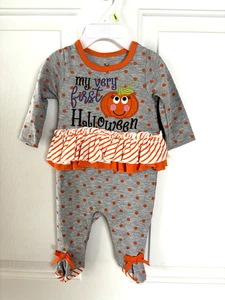 Infant Girls My Very First Halloween 1 Pc. Romper W/ Skirt 3M Gray Orange White - Picture 1 of 6