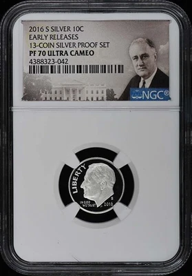 2016 S SILVER EARLY RELEASES 13-COIN SILVER PROOF SET 10C NGC PR70DCAM - Image 1 of 2