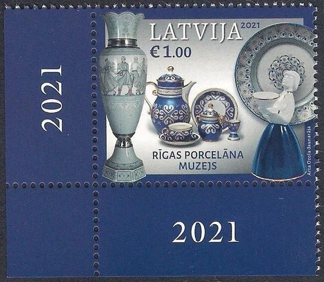 Latvia 2021 (12) Museums of Latvia - Riga Porcelain Museum (corner stamp) - Image 1 of 1