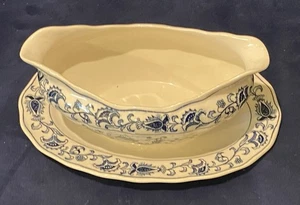 Vintage Doppel Phoenix Ming Baum Sauciere mit angenähter Platte Nikko blau/weiß - Bild 1 von 7