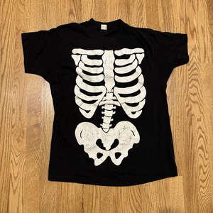 Vintage Skeleton Bones T Shirt Size XL 80s Black Glow In The Dark USA Vtg - Picture 1 of 6