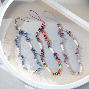Fashion Anti-lost Lanyard Stone Pearl Beads Mobile Chain Women Girls Phone Strap - Picture 1 of 7