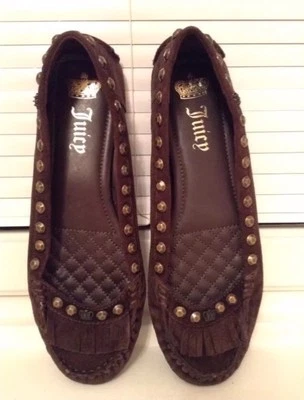 Juicy Couture Mocasines Mocasines Bailarinas Marrón Gamuza Talla 8W UK 5-5.5 NUEVO Foto 1 de 4