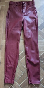 Zara Size S Faux Leather Burgundy Jeans Style Trousers With Zips - Picture 1 of 13