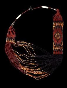 Brown and Black Beaded Rug Pattern Necklace with Earrings - Navajo Handmade - Picture 1 of 1