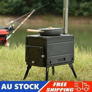 Portable Wood Burning Stove Camp with Chimney Pipe for Heating Cooking AU - Picture 1 of 12