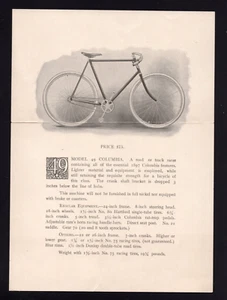 Columbia Bicycle Model 49 Road Or Track Racer Bicycle Advertising Flyer @ 1900 - Picture 1 of 1