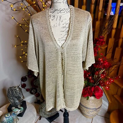 SAG HARBOR Women’s Cardigan Open Front Gold V-Neck Sweater Top Size 3X - Image 1 of 4