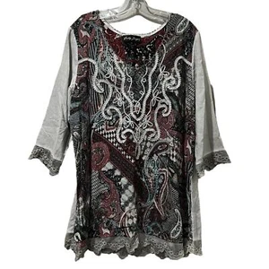 Gretty Zeuger XL Bohemian Floral Lagenlook 3/4 Sleeve Lace Tunic Blouse B3 - Imagen 1 de 5