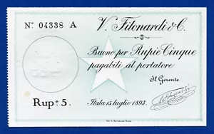 Somalia Italiana 5 Rupie Filonardi 1893 R4 / Italian Somaliland 5 Rupias Au~Unc - Bild 1 von 13