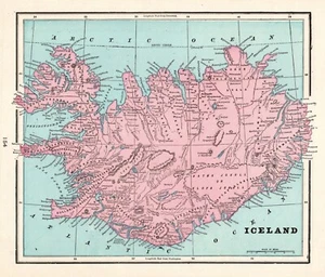 Antiguo mapa de Islandia de 1899 George Cram mapa de Islandia galería decoración de pared 2362 - Imagen 1 de 4