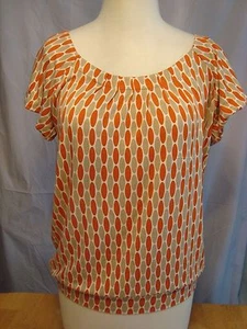MICHAELS KORS DAMEN ORANGE HELLBRAUN KREISE BLASE KURZÄRMELIGE BLUSE VISKOSE S GEBRAUCHT, IN EINWANDFREIEM ZUSTAND - Bild 1 von 7