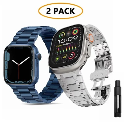 Paquete de 2 correas de correa para hombre para Apple Watch Series 9 8 7 6 5 3 SE iWatch 42/44/45/49 mm Foto 1 de 4
