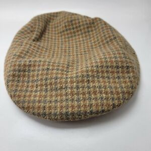 Newsboy Plaid Wool Blend Hat Cap Beige Gray Blue Fitted Medium to Large Bg15