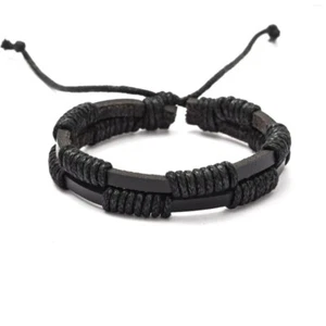 Lederarmband verstellbar zweireihig gekordelt mehrlagig schwarz und braun - Bild 1 von 2