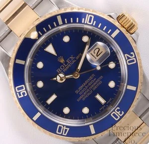 Rolex Submariner 16613 Watch Two Tone 18k Gold/SS-Blue Dial-Blue Aluminum Bezel - Picture 1 of 8