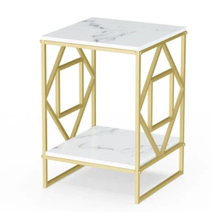 Marble Coffee Table Square End Side Table Premium Bedside Table white Furniture - Picture 1 of 12