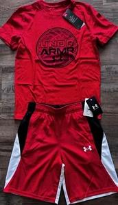 NWT Under Armour Boys YMD Red/White/Black 2pc Shorts Set Medium - Picture 1 of 4