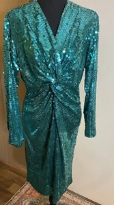 Niteline Damen Vintage 80 grün Pailletten Scrunch vorne Cocktailkleid Gr. 12 - Bild 1 von 9