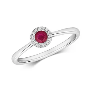 Cluster-Ring 9 kt Weißgold Rubin und Diamant rund geformt Größen J bis Q (931) - Bild 1 von 1