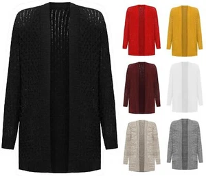 Ladies Cable Knitted Open Pocket Cardigan Plus Size Long Sleeve Grandad 8-22 - Picture 1 of 19