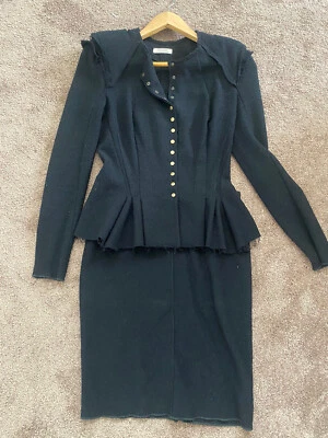 Nina Ricci Skirt Suit Blazer Jacket Dress Boucle Wool Blend 34/36 US 2 Black EUC - Image 1 of 4