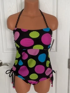 Kohl’s Sz Juniors Large Black Multi Halter Top Tankini Set Soft Cups - Picture 1 of 10