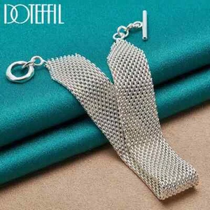 DOTEFFIL 925 Sterling Silver Watchband Network Mesh Chain Bracelet Party Jewelry - Picture 1 of 5