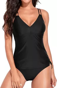 Costume da bagno donna DKNY asciugatura rapida comodo elasticizzato 2 pezzi tankini con volant - Foto 1 di 4