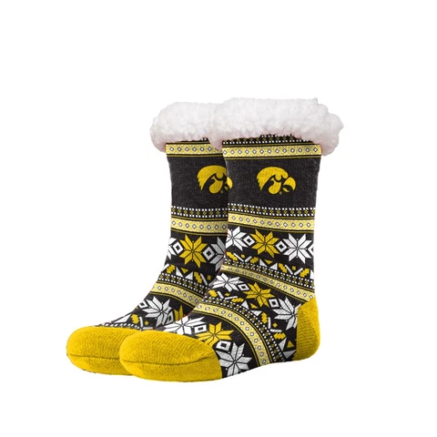 Iowa Hawkeyes Women's Fair Aisle Logo Tall Footy Slippers Size 6-10 Non Skid Cover