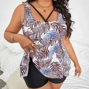 Plus Size Leaf Print Swimsuit Set - Picture 1 of 1