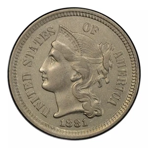 1881 Three Cent Nickel PCGS AU-53 CAC - Picture 1 of 4