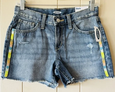 Nuevo con etiquetas Antiguo Azul Marino Niñas 14 Azul Envejecido Denim Deshilachado Dobladillo Color Cosido Borde Corto Foto 1 de 4