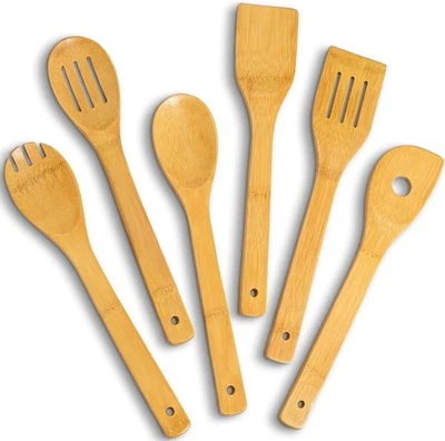 Wooden Kitchen Utensils Set 6pcs 12in Bamboo Non Stick Durable Spoon Set Foto 1 de 4