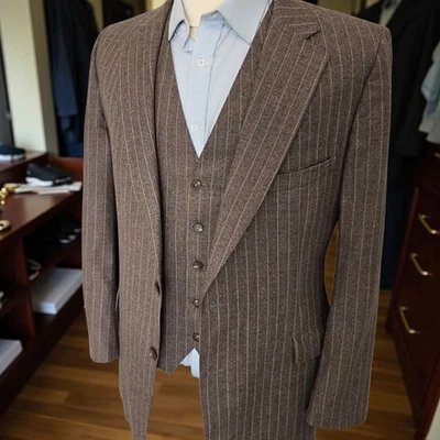 Vintage Lanvin Paris Blazer 46r Slim Fit And Vest Brown Fleece 1960s - Image 1 of 4