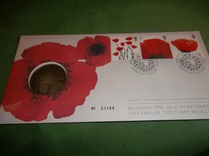 2008 Royal Mint Marking the  90th Anniversary End of First World War Medal Cover - Picture 1 of 4