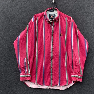 VTG Chaps Ralph Lauren Mens Large Button Down Shirt Red Green Blue Stripe Crest - Image 1 of 4