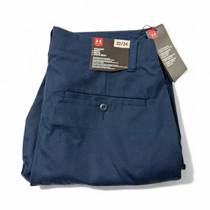 Pantaloni uomo Under Armour 32x34 taglio dritto blu navy golf chino nuovi con etichette prezzo al pubblico $85 - Foto 1 di 2