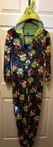 Adult Dr. Seuss The Grinch 1 Piece Zip Up Hooded Pajamas Size X- Small (0-2) - Picture 1 of 6