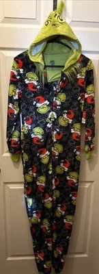 Adult Dr. Seuss The Grinch 1 Piece Zip Up Hooded Pajamas Size X- Small (0-2) - Image 1 of 4