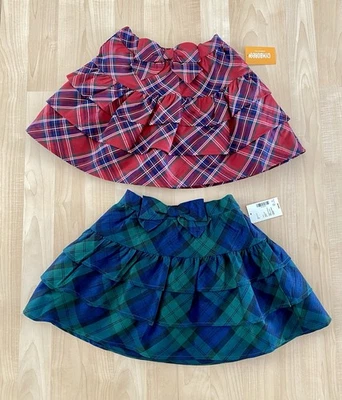 Gymboree Girls 7 All Dressed Up Plaid Tiered Skirts Forest Green Navy Red NWT - Image 1 of 4