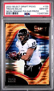 Panini Select Draft #128 2022 Travis Kelce NEÓN NARANJA PULSAR PRIZM/26 PSA 10 - Imagen 1 de 2