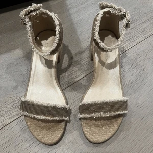Stuart Weitzman Nudistchains Canvas Gold Sandals Tweed Block US 6 - Picture 1 of 15