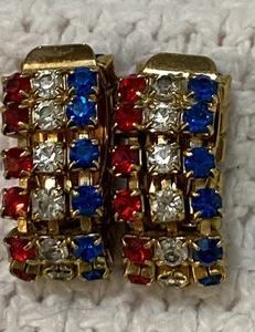 Wunderschöne Ohrringe rot weiß und blau Strass goldfarben - Bild 1 von 17