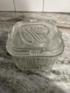 Vintage Federal Glas Kühlschrank Aufbewahrung Schale gerippt & Deckel geprägt Gemüse - Bild 1 von 5