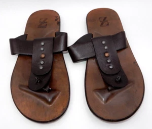 ITALIAN ZEGNA HANDMADE BROWN LEATHER THONG SANDALS - US MEN'S SIZE 7 - Picture 1 of 16
