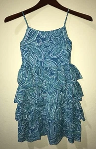 Gap Kids Boho Tiered Layered Ruffle Maxi Dress Teal Blue Elastic Sz M / 8  - Picture 1 of 7